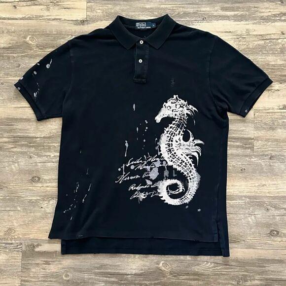 Vintage Polo Ralph Lauren Small Pony Sea Horse Polo Shirt Size Large RARE